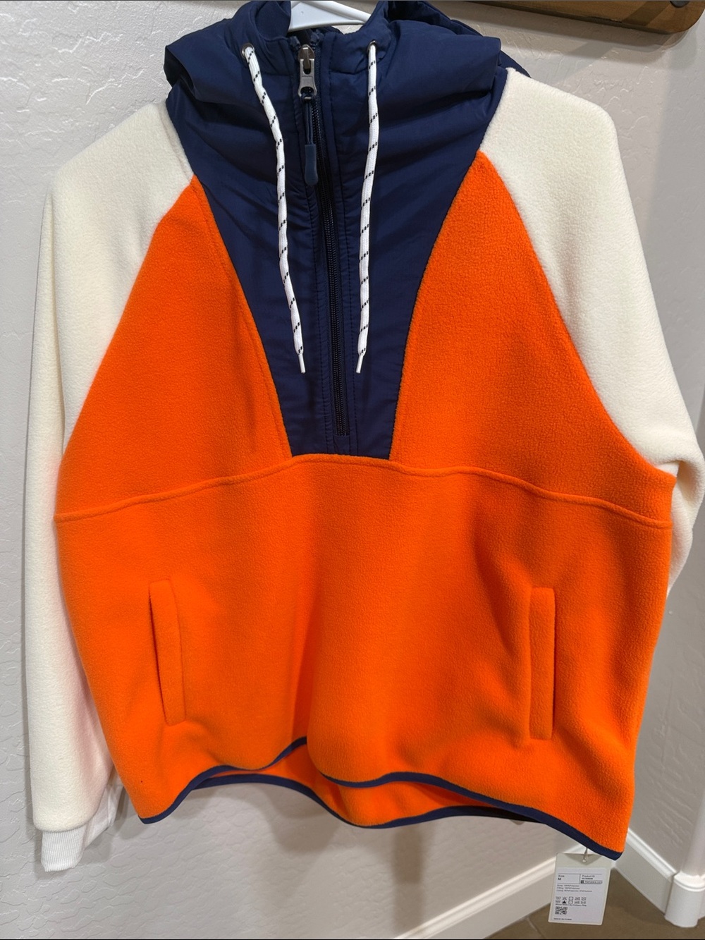 HALARA Colorblock Orange Navy Cream Pullover Hoodie Womens